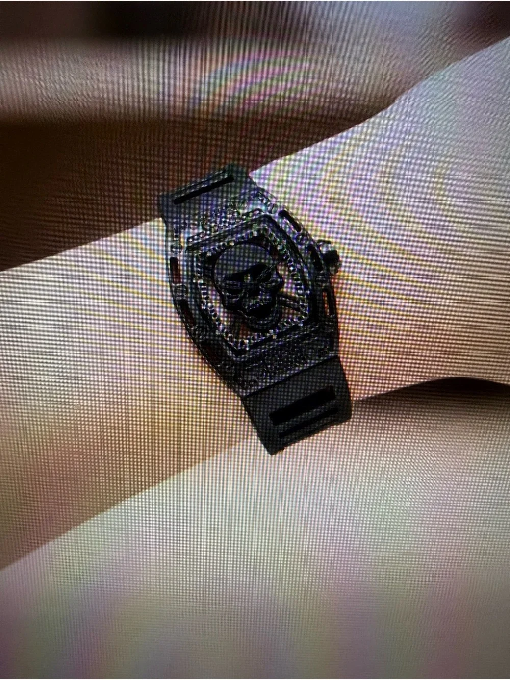 Ed Hardy Black Skull Dial Men's Watch with Crystal Accents